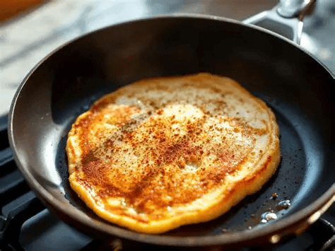 Panqueca dourada na frigideira